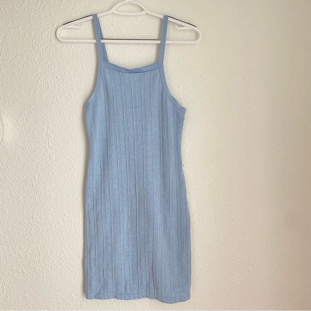 Zara baby blue knit bodycon square neckline mini dress size S